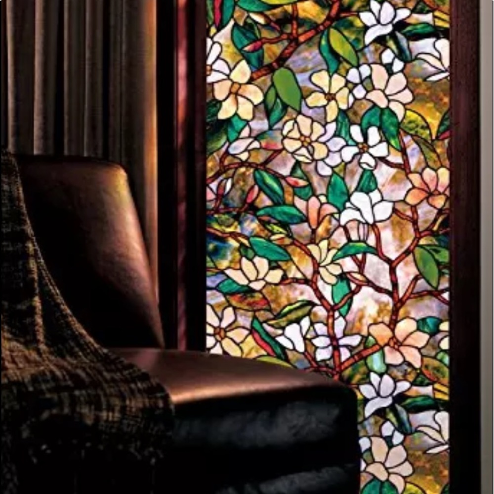 Magnolia Stained Glass Decorative Window Film - Picture 2 of 6